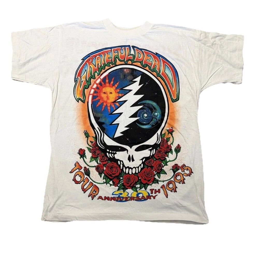 Vintage 1995 Grateful Dead 30th Anniversary Tour Shirt L White Rare Non-Tie Dye